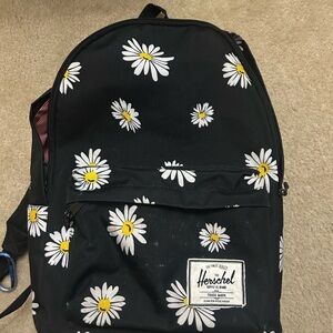 Herschel Black Backpack with White Daisy Pattern